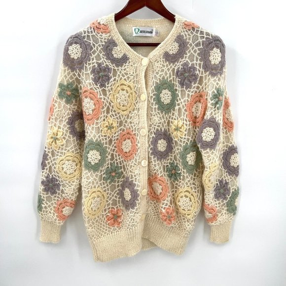 Vintage Sweaters - Vintage  Floral Crotchet Sweater